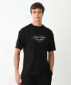 Erkek Kısa Kol Yazlık Tişört Bisiklet Yaka Baskılı Oversize T-Shirt - Siyah