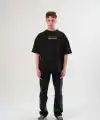 Erkek Kısa Kol Yazlık Tişört Bisiklet Yaka Baskılı Oversize T-Shirt - Siyah