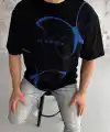 Erkek Kısa Kol Yazlık Tişört Bisiklet Yaka Baskılı Oversize T-Shirt - Siyah