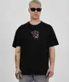Erkek Kısa Kol Yazlık Tişört Bisiklet Yaka Baskılı Oversize T-Shirt -  Siyah