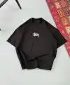 Erkek Kısa Kol Yazlık Tişört Bisiklet Yaka Baskılı Oversize T-Shirt - Siyah