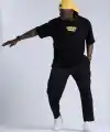 Erkek Kısa Kol Yazlık Tişört Bisiklet Yaka Baskılı Oversize T-Shirt - Siyah
