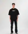 Erkek Kısa Kol Yazlık Tişört Bisiklet Yaka Baskılı Oversize T-Shirt -  Siyah