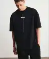 Erkek Kısa Kol Yazlık Tişört Bisiklet Yaka Baskılı Oversize T-Shirt - Siyah