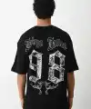 Erkek Kısa Kol Yazlık Tişört Bisiklet Yaka Baskılı Oversize T-Shirt - Siyah
