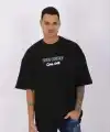 Erkek Kısa Kol Yazlık Tişört Bisiklet Yaka Baskılı Oversize T-Shirt - Siyah