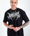 Erkek Kısa Kol Yazlık Tişört Bisiklet Yaka Baskılı Oversize T-Shirt - Siyah