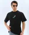 Erkek Kısa Kol Yazlık Tişört Bisiklet Yaka Baskılı Oversize T-Shirt - Siyah