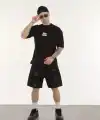 Erkek Kısa Kol Yazlık Tişört Bisiklet Yaka Baskılı Oversize T-Shirt - Siyah