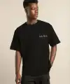 Erkek Kısa Kol Yazlık Tişört Bisiklet Yaka Baskılı Oversize T-Shirt - Siyah