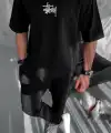 Erkek Kısa Kol Yazlık Tişört Bisiklet Yaka Baskılı Oversize T-Shirt - Siyah