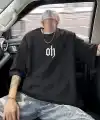 Erkek Kısa Kol Yazlık Tişört Bisiklet Yaka Baskılı Oversize T-Shirt - Siyah
