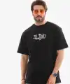 Erkek Kısa Kol Yazlık Tişört Bisiklet Yaka Baskılı Oversize T-Shirt - Siyah