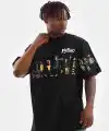 Erkek Kısa Kol Yazlık Tişört Bisiklet Yaka Baskılı Oversize T-Shirt - Siyah