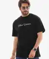 Erkek Kısa Kol Yazlık Tişört Bisiklet Yaka Baskılı Oversize T-Shirt - Siyah