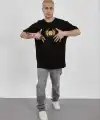 Erkek Kısa Kol Yazlık Tişört Bisiklet Yaka Baskılı Oversize T-Shirt - Siyah