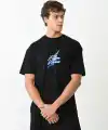 Erkek Kısa Kol Yazlık Tişört Bisiklet Yaka Baskılı Oversize T-Shirt - Siyah