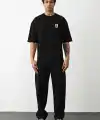 Erkek Kısa Kol Yazlık Tişört Bisiklet Yaka Baskılı Oversize T-Shirt - Siyah