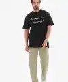 Erkek Kısa Kol Yazlık Tişört Bisiklet Yaka Baskılı Oversize T-Shirt - Siyah