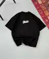 Erkek Kısa Kol Yazlık Tişört Bisiklet Yaka Baskılı Oversize T-Shirt - Siyah