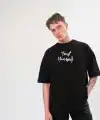 Erkek Kısa Kol Yazlık Tişört Bisiklet Yaka Baskılı Oversize T-Shirt -  Siyah