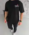 Erkek Kısa Kol Yazlık Tişört Bisiklet Yaka Baskılı Oversize T-Shirt - Siyah