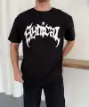 Erkek Kısa Kol Yazlık Tişört Bisiklet Yaka Baskılı Oversize T-Shirt - Siyah