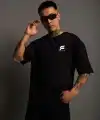 Erkek Kısa Kol Yazlık Tişört Bisiklet Yaka Baskılı Oversize T-Shirt - Siyah