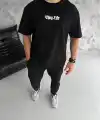 Erkek Kısa Kol Yazlık Tişört Bisiklet Yaka Baskılı Oversize T-Shirt - Siyah