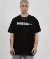 Erkek Kısa Kol Yazlık Tişört Bisiklet Yaka Baskılı Oversize T-Shirt - Siyah