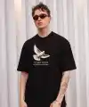Erkek Kısa Kol Yazlık Tişört Bisiklet Yaka Baskılı Oversize T-Shirt - Siyah