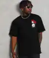 Erkek Kısa Kol Yazlık Tişört Bisiklet Yaka Baskılı Oversize T-Shirt - Siyah
