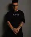 Erkek Kısa Kol Yazlık Tişört Bisiklet Yaka Baskılı Oversize T-Shirt - Siyah