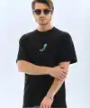Erkek Kısa Kol Yazlık Tişört Bisiklet Yaka Baskılı Oversize T-Shirt - Siyah