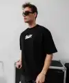 Erkek Kısa Kol Yazlık Tişört Bisiklet Yaka Baskılı Oversize T-Shirt - Siyah