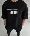 Erkek Kısa Kol Yazlık Tişört Bisiklet Yaka Baskılı Oversize T-Shirt - Siyah