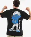 Erkek Kısa Kol Yazlık Tişört Bisiklet Yaka Baskılı Oversize T-Shirt - Siyah