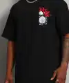 Erkek Kısa Kol Yazlık Tişört Bisiklet Yaka Baskılı Oversize T-Shirt - Siyah