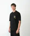 Erkek Kısa Kol Yazlık Tişört Bisiklet Yaka Baskılı Oversize T-Shirt - Siyah