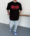 Erkek Kısa Kol Yazlık Tişört Bisiklet Yaka Baskılı Oversize T-Shirt - Siyah