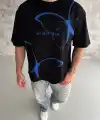 Erkek Kısa Kol Yazlık Tişört Bisiklet Yaka Baskılı Oversize T-Shirt - Siyah