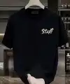 Erkek Kısa Kol Yazlık Tişört Bisiklet Yaka Baskılı Oversize T-Shirt - Siyah
