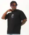 Erkek Kısa Kol Yazlık Tişört Bisiklet Yaka Baskılı Oversize T-Shirt - Siyah