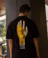 Erkek Kısa Kol Yazlık Tişört Bisiklet Yaka Baskılı Oversize T-Shirt - Siyah