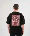 Erkek Kısa Kol Yazlık Tişört Bisiklet Yaka Baskılı Oversize T-Shirt - Siyah