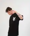 Erkek Kısa Kol Yazlık Tişört Bisiklet Yaka Baskılı Oversize T-Shirt - Siyah