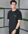 Erkek Kısa Kol Yazlık Tişört Bisiklet Yaka Baskılı Oversize T-Shirt - Siyah