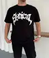 Erkek Kısa Kol Yazlık Tişört Bisiklet Yaka Baskılı Oversize T-Shirt - Siyah