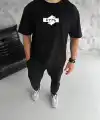Erkek Kısa Kol Yazlık Tişört Bisiklet Yaka Baskılı Oversize T-Shirt - Siyah
