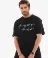 Erkek Kısa Kol Yazlık Tişört Bisiklet Yaka Baskılı Oversize T-Shirt - Siyah